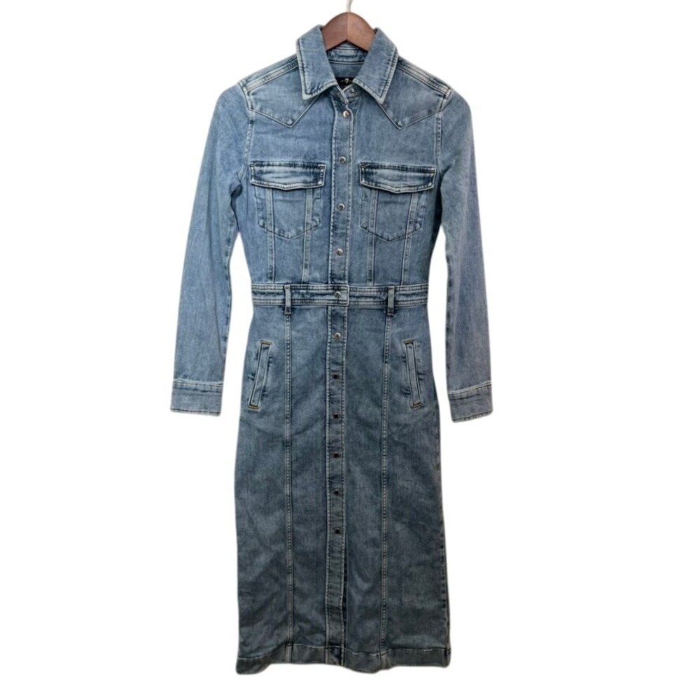 7 For All Mankind XS Denim‎ Midi Dress Italian Fabric Western Grunge Cottagecore